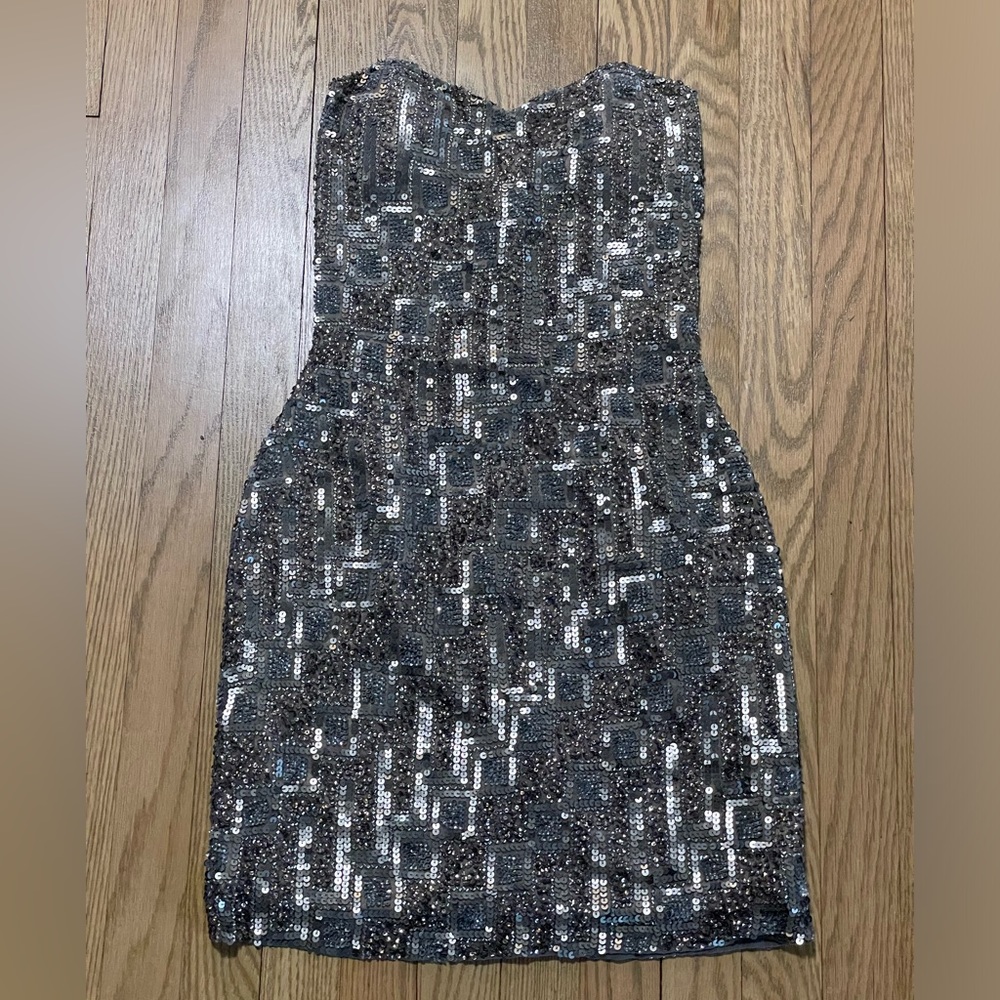 NWT - SHAIL K. Silver Sequins Formal Evening Strapless Mini Dress